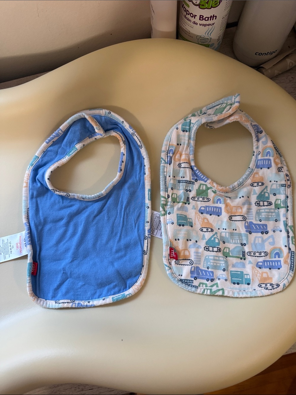 Magnetic Me Blue & Multi Vehicle Print Baby Bibs